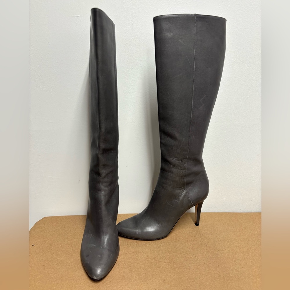 JIMMY CHOO GENUINE LEATHER GRAY KNEE HIGH HEELED BOOTS Size 39